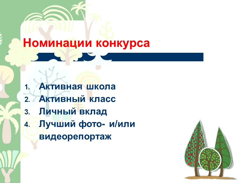 Активная школа Активный класс Личный вклад Лучший фото- и/или   видеорепортаж Номинации конкурса